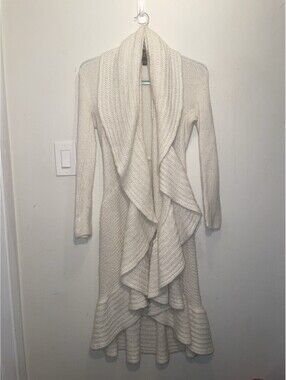 2B Bebe Open Cardigan Dramatic Cascading Waterfall Ruffled Shall Neckline Large